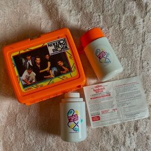 Vintage New Kids On The Block NKOTB Lunch Box & Thermos Orange Plastic 1990